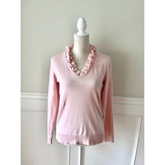 Chaps Pink Cotton Blend Ruffle Neck Sweater M - Picture 1 of 4